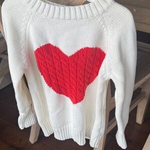 Cozy White Sweater with Red Heart for Valentine’s Day